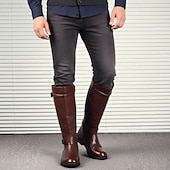 tanie Buty jeździeckie-brązowe, sięgające do kolan buty jeździeckie dla mężczyzn – ze sztucznej skóry z detalami w postaci klamry i zapięciem na suwak, idealne do codziennego noszenia i do jazdy konnej