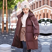 levne Dívčí bunda s kapucí a parkou-Děti Dívčí Péřová bunda Venkovní bunda Puffer Jacket Pevná barva Módní Zahřívací Větruodolné Venkovní Kabát Svrchní oděvy 4-12 let Podzim Černá Fialová Kávová