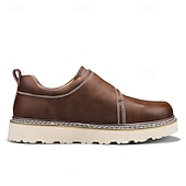 baratos Sapatos Casuais Slip-On-sapatos de trabalho casuais marrons masculinos – sola antiderrapante durável, fecho de trava fácil, design de cano baixo confortável para uso diário, escritório e atividades ao ar livre