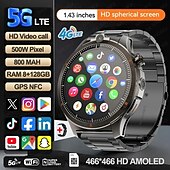 abordables Montres connectées-LW9 Montre intelligente 1.43 pouce Smartwatch Montre Connectée Bluetooth 4G Surveillance de la température Podomètre Rappel d&#039;appel Compatible avec Android iOS Hommes GPS Longue Veille Appels Mains