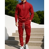 economico Tute da ginnastica-Per uomo Tuta da 2 pezzi Set di tute in pile Abiti da salotto Cerniera a un quarto Tinta unita Completo Abbigliamento Autunno &amp; Inverno Nero Bianco All&#039;aperto Viaggio Sportivo cascante Caldo Manica