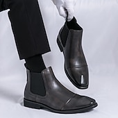 abordables Bottes de Chelsea-Homme Bottes Bottes Chelsea Rétro Marche ancien Quotidien Cuir PU Confortable Bottines Mocassin Noir Marron Printemps Automne Hiver