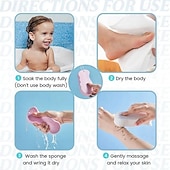 voordelige Badkamergadgets-4-pack superzachte exfoliërende badspons – hypoallergene 3D-lichaamsscrubber, TPR-materiaal, handmatige dieptereiniging &amp;huidverzachtend, roze/blauw/wit/grijs