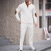 billige grunnleggende sweatsuits-Herre Genser Joggedress Antrekkssett Høy krage utendørs Daglig Sport Snorer Lomme Fargeblokk Svart Hvit Kongeblå Polyester Sportsklær Mote Gatemote Vår