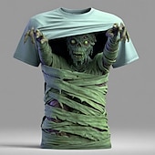 halpa kallo &amp; luu-Halloween Miesten 3D Print Zombeja 3D T-paita Lyhythihainen T-paita 3D-tulostus Tiukka pyöreä kaula-aukko Paita Liioiteltu Suunnittelija Kauhu Juhla Katu Pyhäpäivä Sininen Purppura Apila Kesä Kevät