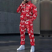 abordables Traje de Papá Noel-Navidad Hombre Cada Copos de nieve 2 piezas Conjuntos de sudaderas 3D Chándal Sudadera con capucha Manga Larga Pantalones largos Con Capucha Casual / Diario Ropa Deportiva Diario Festivos Impresión 3D