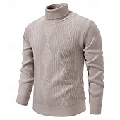 preiswerte Herrenpullover-Herren Pullover Strickpullover Gerippt Stricken Normale Oberteile Gestrickt Einfach Rollkragen Mode Basic Urlaub Alltagskleidung Bekleidung Herbst Winter Wein Schwarz S M L