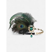 رخيصةأون إكسسوارات تنكرية-مجموعة مجوهرات نسائية من طراز جاتسبي فلابر من عشرينيات القرن العشرين - عصابة رأس من ريش الطاووس، سوار من اللؤلؤ، أقراط، قلادة، وقفازات للحفلات الكلاسيكية والملابس المسائية