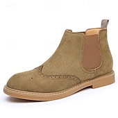 abordables Bottes de Chelsea-Bottines Chelsea grises pour hommes avec détails brogue à bout d&#039;aile, style vintage élégant pour les mariages, le travail et les occasions semi-formelles
