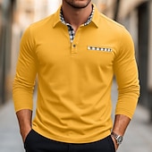 preiswerte Herren Klassisches Polo-Herren Golfshirt Piqué-Poloshirt Urlaub Arbeit Umlegekragen Langarm Mode Basic Einfarbig Karomuster Kariert Knöpfe Sommer Frühling Herbst Normale Passform Schwarz Weiß Gelb Marineblau Golfshirt