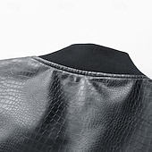 cheap Faux Leather Jackets-Men's Faux Leather Jacket Biker Jacket Motorcycle Jacket Vacation Daily Windproof Pocket Spring Fall Plain Fashion Classic Stand Collar Regular Black Red Jacket