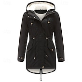billiga Casual Parka-Dam Anorak Håller värmen Bekväm Dragkedja Ficka Med bälte Ledigt Ensfärgat Semester Gata Ledigt Dagliga kläder Lång Huva Normal Långärmad Ytterkläder Marin Svart Rodnande Rosa Höst Vinter