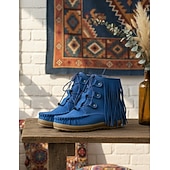cheap Ankle Boots-Women's Brown Fringe Moccasin Ankle Bootswith Lace-Up Design for Boho Style - Perfect for Festivals and Everyday Wear