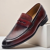 preiswerte Loafer aus hochwertigem Leder-Burgunderrote Pennyloafer für Herren – klassische Slip-On-Abendschuhe mit runder Spitze für Business, Büro und formelle Anlässe