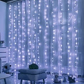 お買い得  USB電源-1個 カーテンライト 300 LEDs ウィンドウストリングライト 結婚式パーティー装飾、暖白