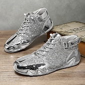 Недорогие Мужские ботинки-Мужские высокие кроссовки золотисто-белого цвета с блестящей отделкой — стильные и смелые, идеально подходят для вечеринок, модных вечеров и модных образов