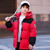 billiga Pojkars dunjacka och parka-Barn Unisex Dunjacka Friluftsjacka Pufferjacka Ytterkläder Färgblock Långärmad Håller värmen Vindtät Täcka Utomhus Dagligen Grundläggande Svart Rubinrött Beige Höst Vinter 4 år +