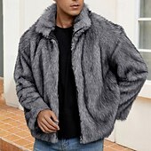 levne Pánské bundy a kabáty-Pánské Neformální bunda Kabát z umělé kožešiny Dovolená Denní Zahřívací Plyš Podzim Zima Bez vzoru Módní Šik ven Stojáček Standardní Černá Bílá Žlutá Královská modř Velbloudí Saka