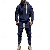 abordables Survêtements de base-Homme Ensemble Survetement Ensemble de tenues Ensemble de sweats à capuche Sweat à Capuche Extérieur Quotidien Sports Cordon de serrage Avec Poches Uni Rouge vin Noir Blanche Polyester Tenues de Sport