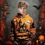 tanie Stroje na Halloween dla chłopców-Halloween Dla chłopców 3D Dynia Bluza z Kapturem Długi rękaw Wiosna Jesień Moda Moda miejska Dzieci 4-12 lat Kaptur Na zewnątrz Codzienny Regularny