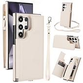 Недорогие Чехлы для Samsung-телефон Кейс для Назначение SSamsung Galaxy S25 S24 S23 S22 Плюс Ультра A16 A55 5G A14 A54 А53 A13 Кейс на заднюю панель с ремешком Откидная подножка Разъем для карты Ретро ТПУ Кожа PU