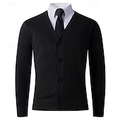 preiswerte Herren Strickjacke-Herren Pullover Strickjacke Gerippt Stricken Normale Oberteile Gestrickt Einfach V Ausschnitt Urlaub Mode Formell Geschäft Bekleidung Frühling Herbst Schwarz Braun M L XL