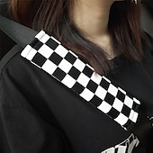 economico Copristerzo per auto-2 pezzi di spallacci universali per cintura di sicurezza per auto, copricinture di sicurezza in tessuto a scacchi bianchi e neri per conducente e passeggero, accessori per interni auto