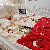 levne Vánoční povlečení-Vánoční fleece deka tlustá sherpa deka na pohovku měkká flanelová deka s motivem kreslených postaviček pohodlná deka na siestu víceúčelová sváteční dárková deka