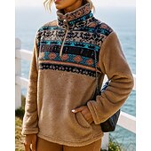economico Felpa &amp; Sweatshirt-Per donna Blocco di colori Felpa in pile polare Felpa invernale Autunno / Inverno Manica Lunga Athleisure Antivento Caldo All'aperto Viaggio Sportivo Cachi abbigliamento sportivo Abbigliamento