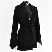 preiswerte Blazer &amp; Anzüge-Damen Blazer Bequem Tasche Elegant Mode Outdoor Einfach Ausgehen Alltagstauglich Wochenende Strickjacke Regulär Revers Normale Passform Langarm Oberbekleidung Schwarz Weiß Blau Frühling Herbst