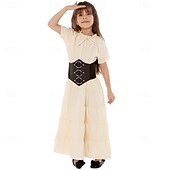 preiswerte Outfits-Retro Vintage Mittelalterlich Renaissance Taillengürtel Tunikakleid Pirat Wikinger Kostüm Mädchen Vikinger Seeräuber Halloween Karneval Leistung Party LARP Kinder Kleid Gürtel