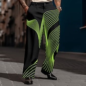 お買い得  メンズ3Dプリントドレスパンツ-男性用 幾何学模様 勾配 ウェーブ スーツ ズボン スーツパンツ ミディアムウエスト カジュアル 日常着 祝日 サイドポケット付きリラックスフィットフラットフロントドレスパンツ 春 秋 3Dプリント ブラックとホワイト ブラック/グリーン ブラック/パープル