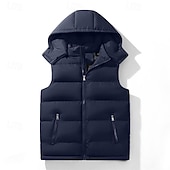 levne Pánská péřová vesta-Pánské Puffer Vesta Kamizelka Vesta Dovolená Denní Rande Módní Na běžné nošení Podzim Zima Kapsy Polyester Zahřívací Pohodlné Pevná barva Zip Kapuce Běžný Černá Vodní modrá Vesta