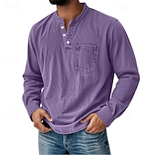 levne Ležérní tričko Henley-Pánské Retro Tričko Henley Tričko Tričko Dlouhý rukáv Retro Na běžné nošení Ležérní Jaro Podzim Celý rok Černá Růžová Fialová Vodní modrá Trávová zelená Henley Tričko Henley