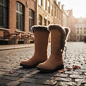 Недорогие Снежные и зимние ботинки-Жен. Ботинки Зимние сапоги Замшевые туфли Повседневные Однотонный На флисе Сапоги до середины икры Шнуровка На толстом каблуке Круглый носок Минимализм Нубук Искусственная замша Шнуровка