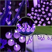 abordables Halloween al Aire Libre-2 luces LED solares moradas con forma de bola de cristal de 6,5 m y 30 LED para exteriores, 8 modos de iluminación, resistentes al agua, ideales para jardín, porche, boda, patio, decoración de