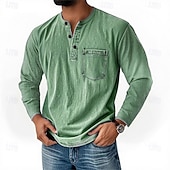 levne Ležérní tričko Henley-Pánské Retro Tričko Henley Tričko Tričko Dlouhý rukáv Retro Na běžné nošení Ležérní Jaro Podzim Celý rok Fialová Světle šedá Vodní modrá Hnědá Trávová zelená Henley Tričko Henley
