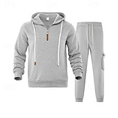 abordables Survêtements de base-Homme Ensemble Survetement Ensemble de tenues Ensemble de sweats à capuche Sweat à Capuche Extérieur Quotidien Sports Cordon de serrage Avec Poches Uni Rouge vin Noir Blanche Polyester Tenues de Sport