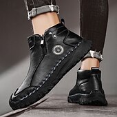 abordables Bottines-Homme Bottes Rétro Marche ancien Quotidien PU Confortable Bottes Mi-Mollet Mocassin Brun foncé Noir Gris Printemps Automne