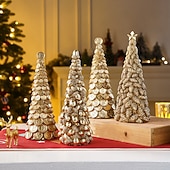 abordables Figurines de collection-Décoration de table pour sapin de Noël, motif pomme de pin dorée, dollar et bitcoin, mini statue de sapin de Noël en résine pour décoration intérieure de vacances, vitrine, cadeau