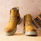 olcso Harci bakancs-Fekete műbőr férfi fűzős csizma vastag talppal és katonai stílussal – tökéletes Harley-Davidson motorosoknak, punk rockereknek, hétköznapi viseletnek és trendi utcai divatnak.