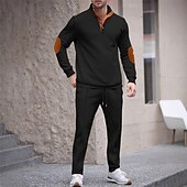 billige grunnleggende sweatsuits-Herre Genser Joggedress Antrekkssett Høy krage utendørs Daglig Sport Snorer Lomme Fargeblokk Svart Hvit Kongeblå Polyester Sportsklær Mote Gatemote Vår
