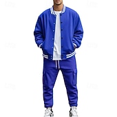 abordables sudaderas basicas-Hombre Sudadera Tracksuit Conjunto de atuendo Escote Chino Exterior Diario Deportes Correa Bolsillo Raya Negro Rojo Azul Marino Poliéster Ropa de Deporte Moda Ropa de calle Primavera