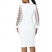 preiswerte abendkleider-Damen Minikleid schwarzes kleid Partykleid Cocktailkleid Satinkleid Mode Modern Party Abendgesellschaft Cocktailparty Normale Passform Einfach Langarm V Ausschnitt Schwarz Weiß Wein Rote Herbst Winter