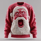 preiswerte Hässliche Pullover für Männer-Hässlicher Weihnachtspullover Herren Weihnachtsmann 3D Zeichentrick Pullover Strickware Rundhalsausschnitt Lässig Urlaub Täglich 3D-Druck Stricken warm halten Langarm Frühling Herbst Winter Rot -1