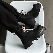 abordables Bottes de travail-Homme Bottes Bottes de Travail Marche ancien Quotidien PU Augmentation de la hauteur Confortable Bottes Mi-Mollet À lacets Noir Automne Hiver