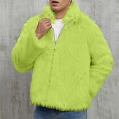 levne Pánské bundy a kabáty-Pánské Neformální bunda Kabát z umělé kožešiny Dovolená Denní Zahřívací Plyš Podzim Zima Bez vzoru Módní Šik ven Stojáček Standardní Černá Bílá Žlutá Královská modř Velbloudí Saka