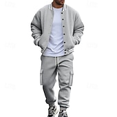 abordables sudaderas basicas-Hombre Sudadera Tracksuit Conjunto de atuendo Escote Chino Exterior Diario Deportes Correa Bolsillo Raya Negro Rojo Azul Marino Poliéster Ropa de Deporte Moda Ropa de calle Primavera