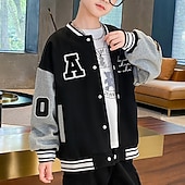 billiga Pojkars basebolljackor-Barn Unisex Baseballjackor Ytterkläder Färgblock Långärmad Komfort Knappar Mjukt Täcka Utomhus Bomull Mode Dagligen Svart Vår Höst 4 år +