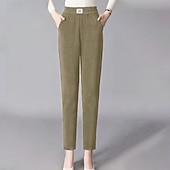 Women's Straight Casual Full Length Mid Waist Plain Pocket Elastic Waist Thermal Warm Micro-elastic Vacation Street Holiday Black Khaki Coffee Winter Regular Fit cheap Women's Dress Pants-Women's Straight Casual Full Length Mid Waist Plain Pocket Elastic Waist Thermal Warm Micro-elastic Vacation Street Holiday Black Khaki Coffee Winter Regular Fit